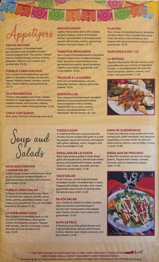 Pueblo Lindo Menu 1