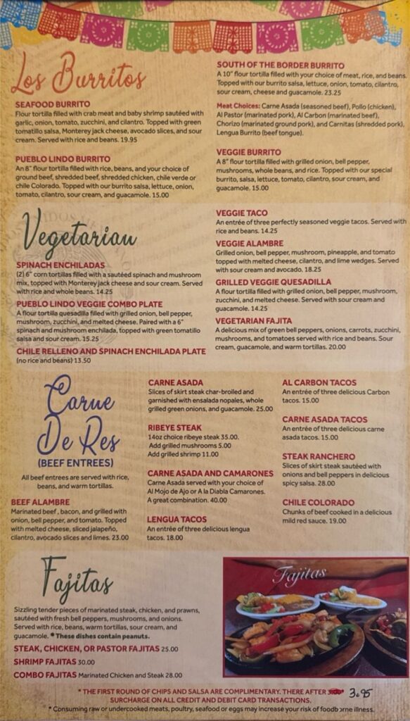 Pueblo Lindo Menu 2